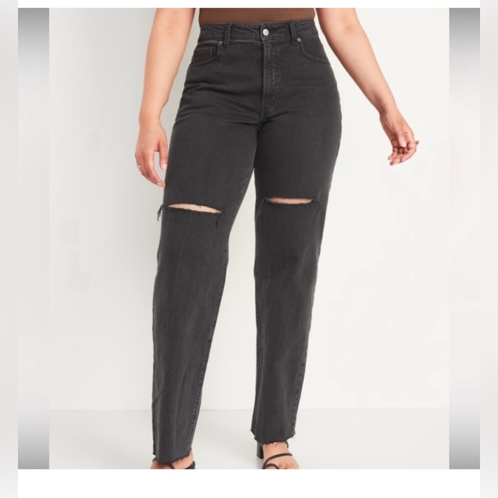 Old navy, High-Waisted O.G. Loose Black Ripped Cut-Off Jeans for Women size 4